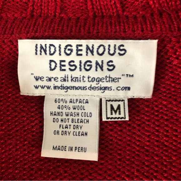 Women's Indigenous Designs Red Alpaca and Wool Blend Front Zip Sweater. Size M - Picture 9 of 14